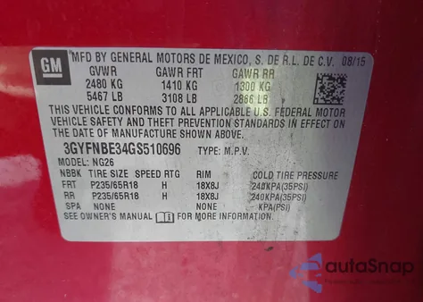 2016 Cadillac Srx Luxury Collection z USA, uszkodzony, nr VIN 3GYFNBE34GS510696